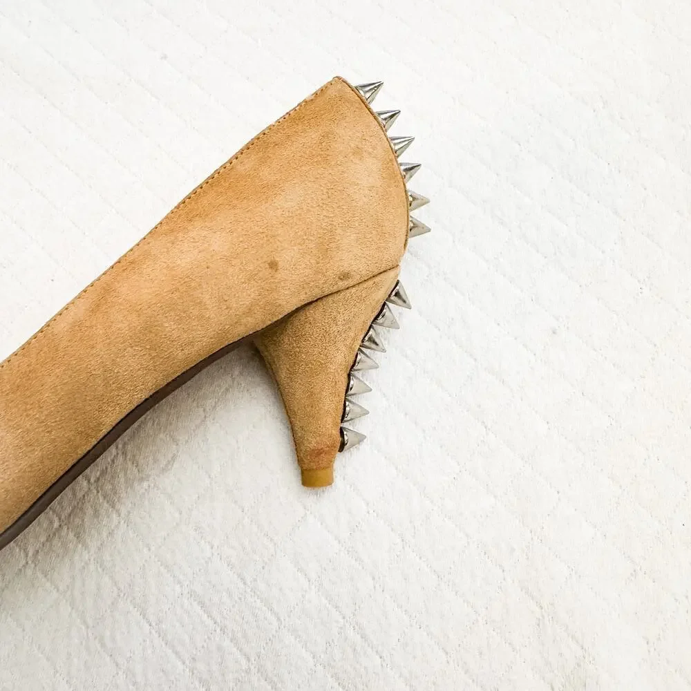 Jeffrey Campbell Nude Suede Spiked Accent Pointy Toe Heels Size 6.5